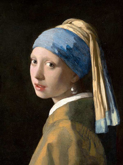 Poster Johannes Vermeer Girl Pearl Earring Art022 21cm x 30cm Rahmen Dunkles Natürlicher Holz Braun