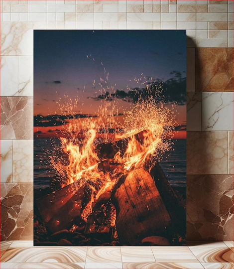 Panou Evening Bonfire By Sea Brăzdină Foc Lângă Marea 70x100