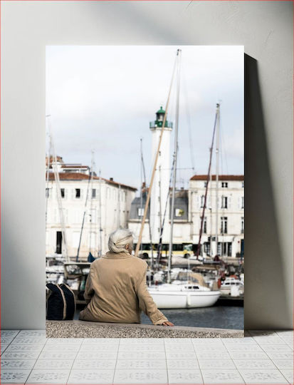 Elderly Person By The Lighthouse Ηλικιωμένος Δίπλα Στον Φάρο 1 σε Καμβά