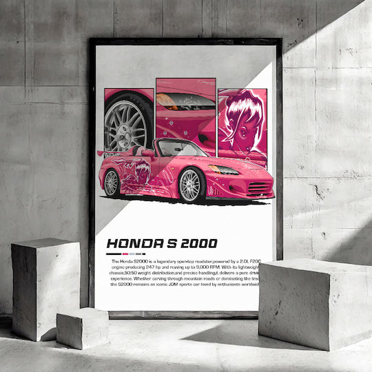 Poster Honda S 2000 Cr024 40cm X 50cm Κορνίζα Φυσικό Ξύλου Μπεζ 63005pd156238f55316