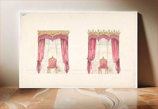 Design For Two Red Fringed Curtains With Gold Pelmets, Anonymous, British, 19th Century