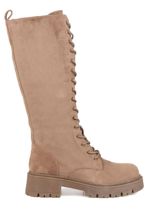 Beige Wildleder Damenstiefel