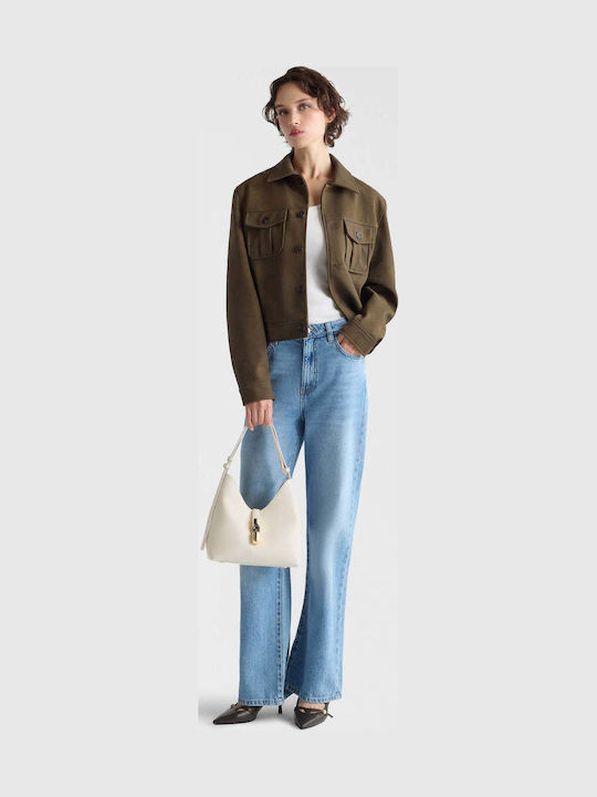 Goccia S Damen-Hobo-Tasche aus Leder Panna