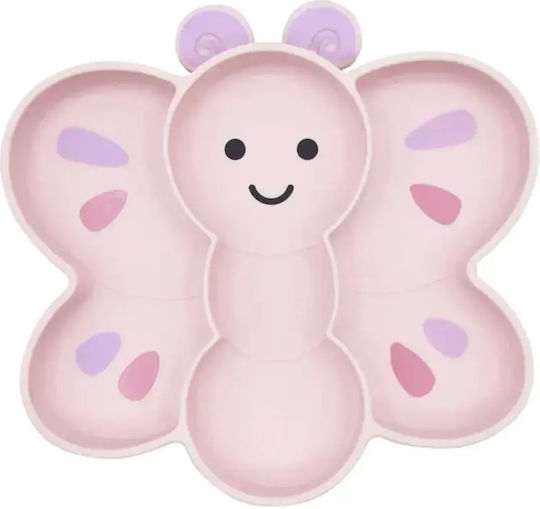 Melii Παιδικό Πιάτο Φαγητού Butterfly-shaped από Σιλικόνη Ροζ