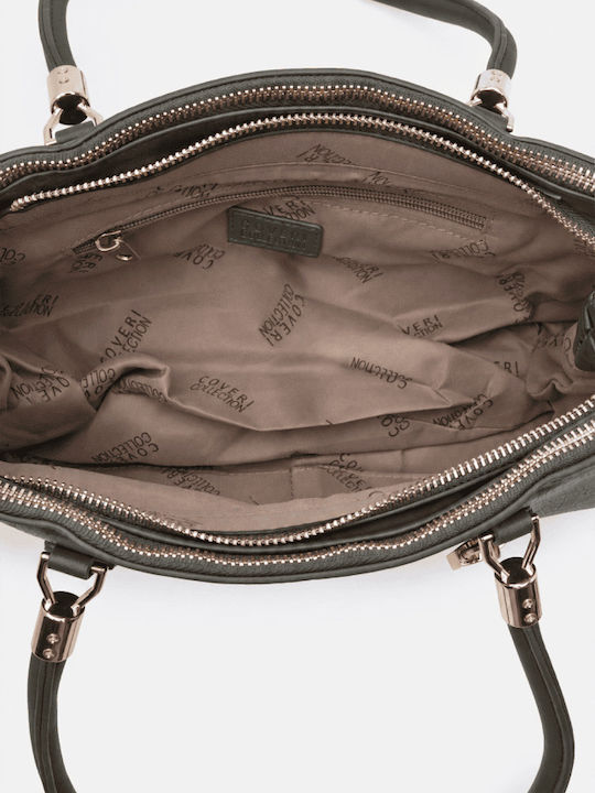 Croco Handtasche aus Stoff für Damen mit Kroko-Muster in Khaki