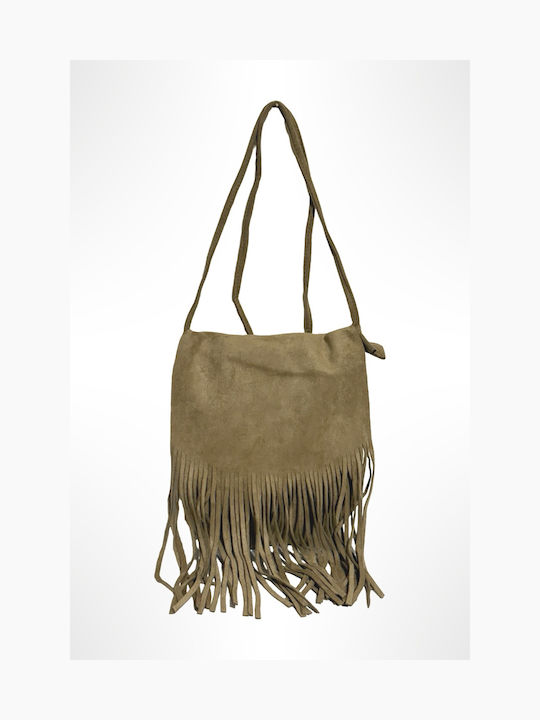 Women's Beige Suede Crossbody Bag with Fringes