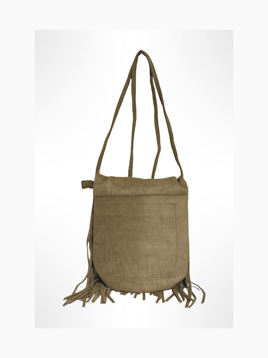 Women's Beige Suede Crossbody Bag with Fringes
