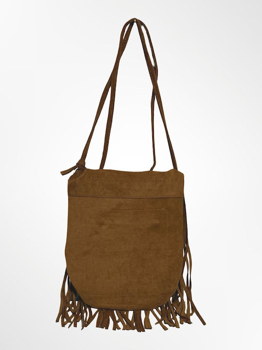 Women's Crossbody Suede Bag with Fringes in Tabac Brown