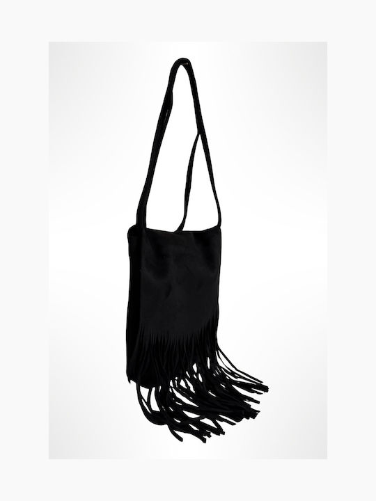 Women's Crossbody Bag Suede with Fringes Black