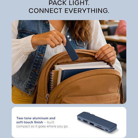 Satechi USB хъб с 5 порта и USB-C / USB-A връзка, син