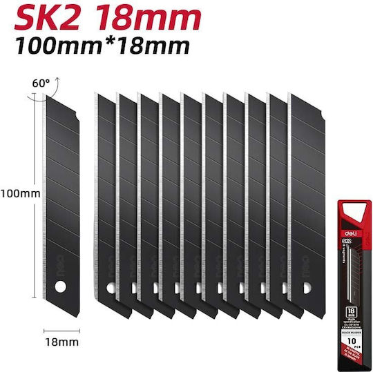 Set mit 10 Ersatzklingen für Cuttermesser, 18 mm, SK5-Stahl