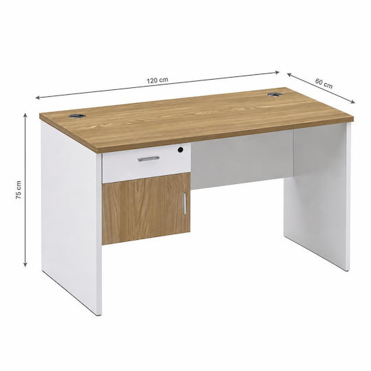 Birou Profesional Elderflower Din Lemn Alb/Natural 120x60x75cm