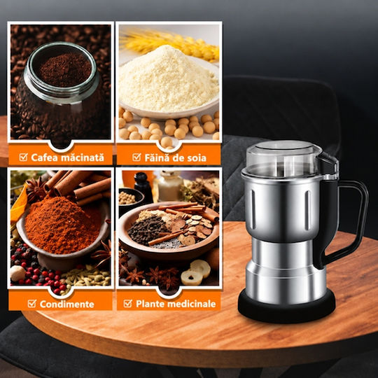 Electric Coffee Grinder 500W with 300g Capacity and Grinding Levels Silver