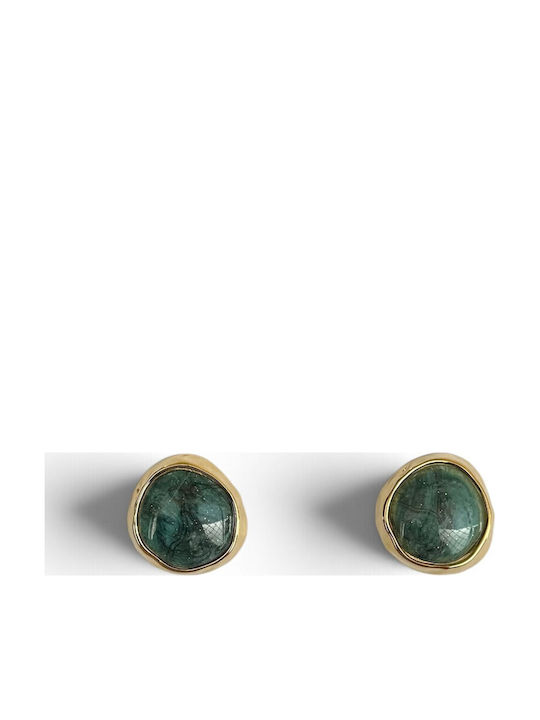 Women's Gold Stud Earrings with Green Cabochon Stone in an Organic Shape Prime Steel Gold Green Women One Size Ssn334