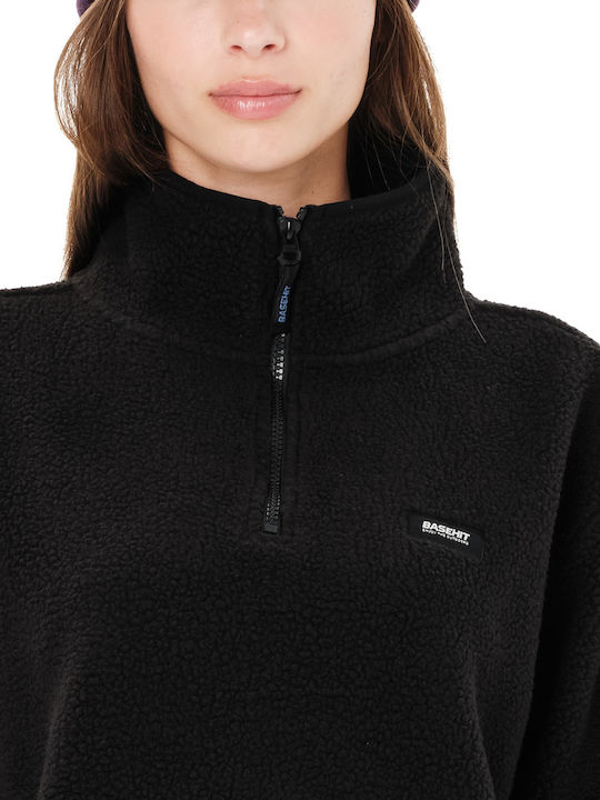 Winter Women's Fleece Top with Zipper Black