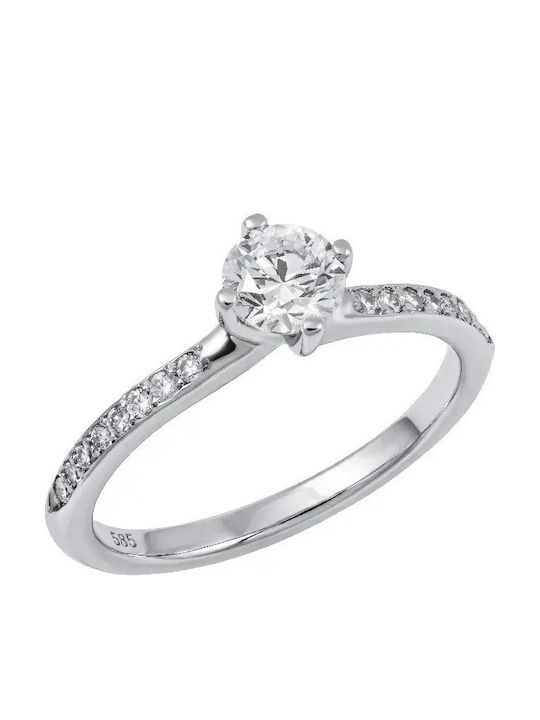 Inel cu Un Singur Diamant din Aur Alb de 14K cu Diamant Inel cu Un Singur Diamant din Aur Alb de 14K cu Diamant