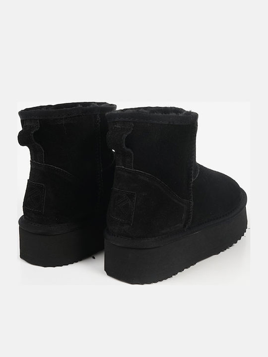 Damen Leder-Stiefeletten Schwarz