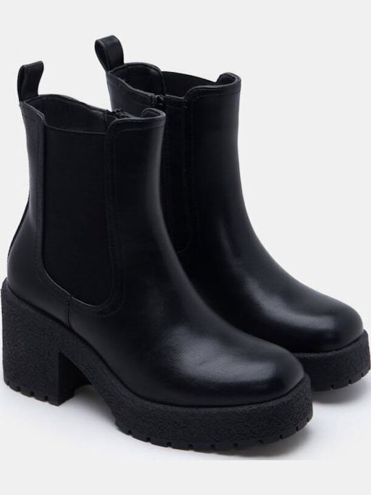 Suede Women's Chelsea Ankle Boots with High Heel Black