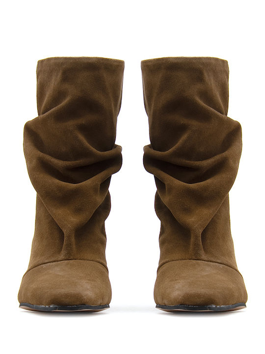 Steve Madden Ghete de Damă din Piele Întoarsă Până la Gleznă Maro