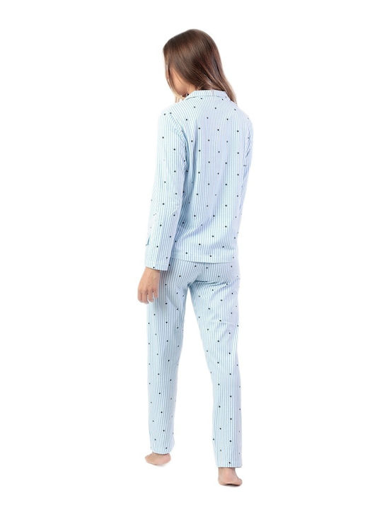 Admas Winterliches Damen-Baumwollpyjama-Set Hellblau