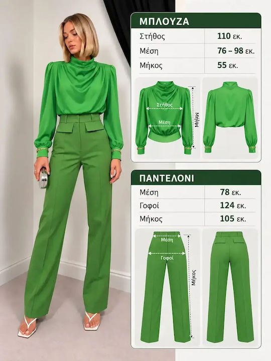 Damen-Set in Hellgrün mit Hose und normaler Passform