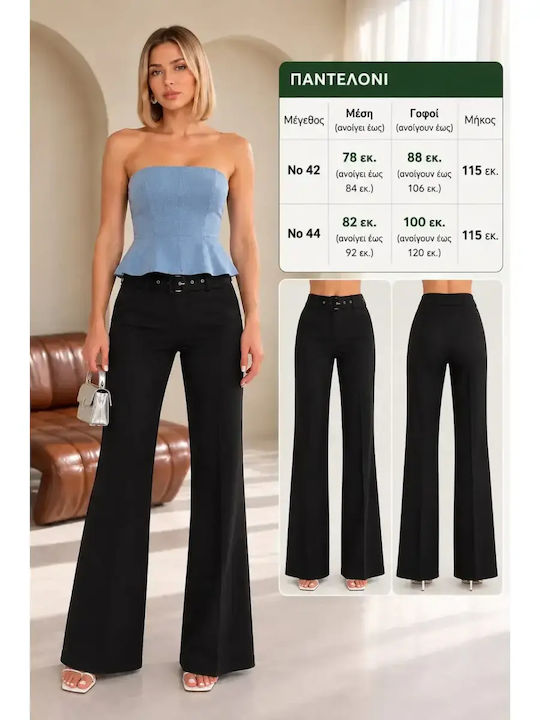 Damen-Stoffhose mit hohem Bund, ausgestelltem Bein und Slim Fit Schwarz