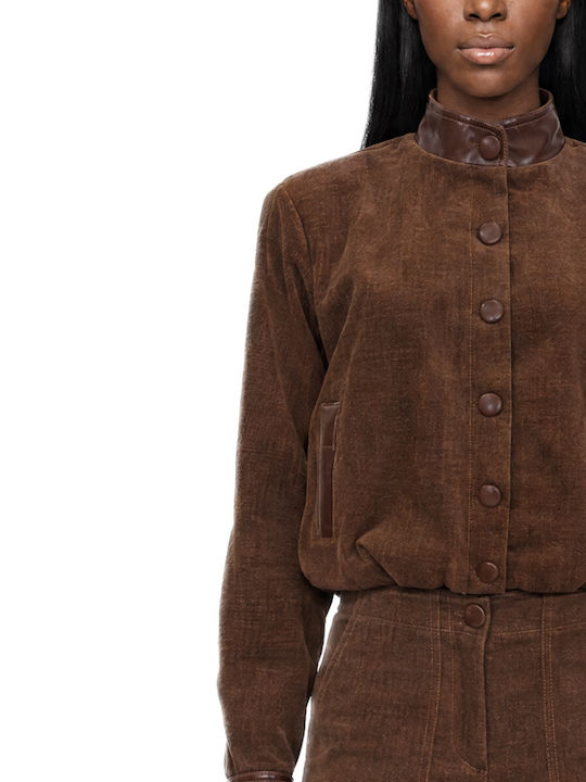 Women's High-Waisted Fabric Flared Trousers Brown