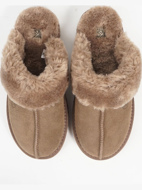 Suede Closed Brown Women's Slippers