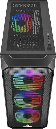 Artisan Argb Gaming Midi Tower Computer Case with Side Window Black