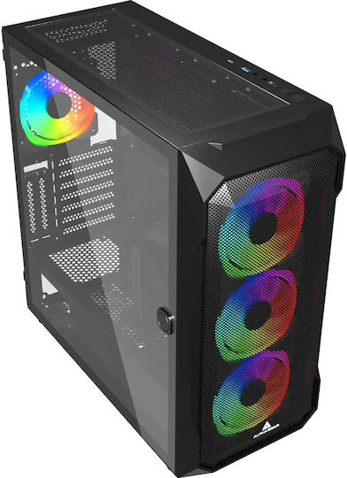 Artisan Argb Gaming Midi Tower Computer Case with Side Window Black