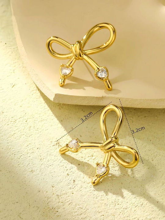 Stainless Steel Bow Earrings with Stones Gold