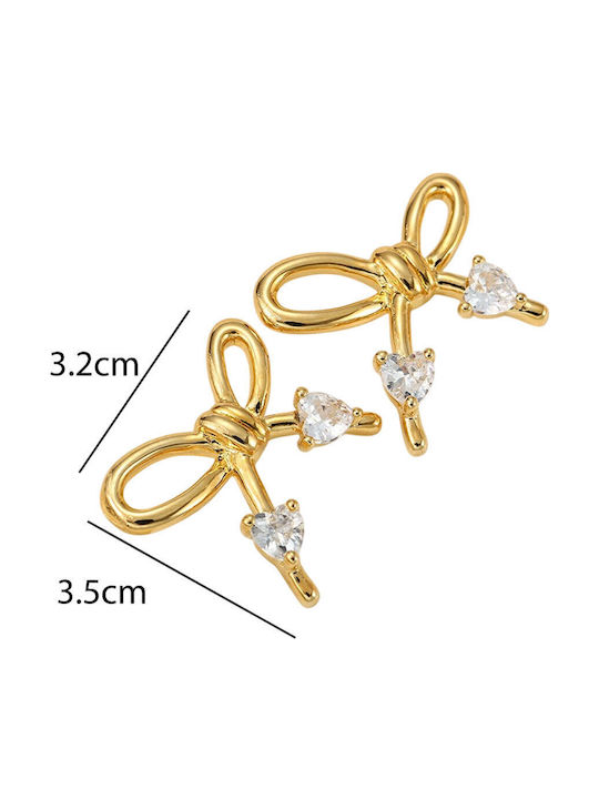 Stainless Steel Bow Earrings with Stones Gold