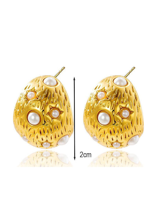 Steel Earrings Pearls & Textured Finish