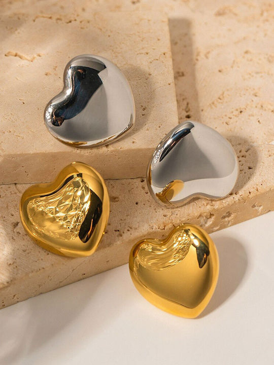 Steel Earrings Smooth Heart Shape Gold