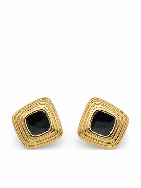 Square Steel Earrings Black Center Silver