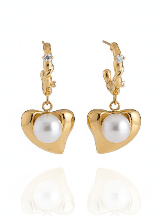Steel Earrings Heart Pearl & Rhinestone Silver