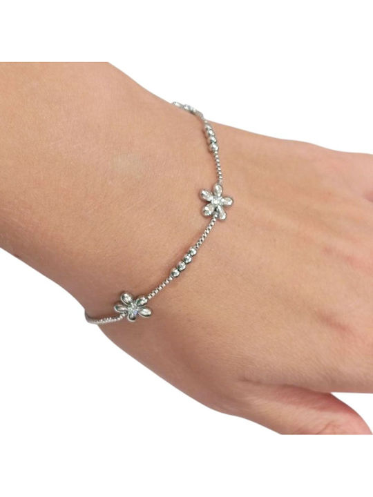Women's Chain Bracelet with Flower Design and Zircon