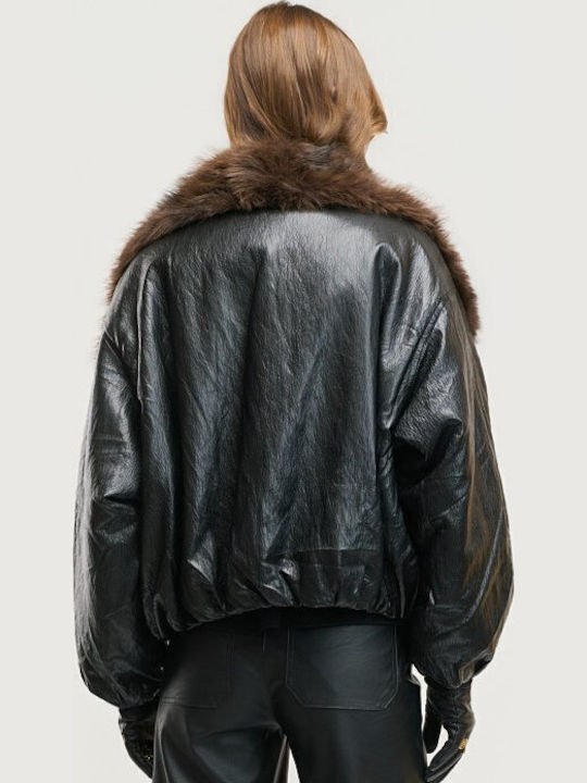 Women's Biker Jacket with Fur Lining Black