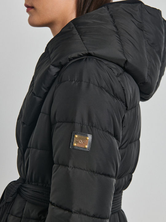 Lange Damen-Winterjacke Schwarz