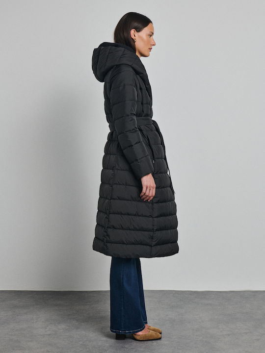Lange Damen-Winterjacke Schwarz