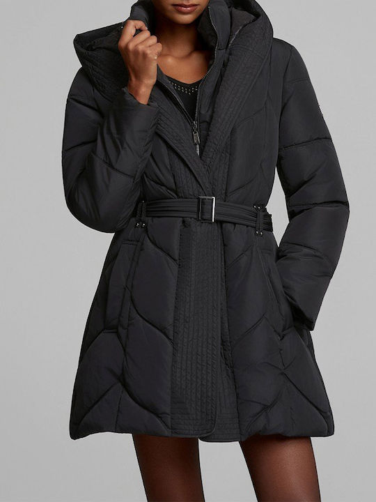 Puffer Damen-Pufferjacke für den Winter Schwarz