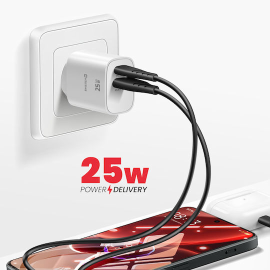 Swissten GaN Charger Without Cable with USB-A Port and USB-C Port 25W Power Delivery White (22071715)