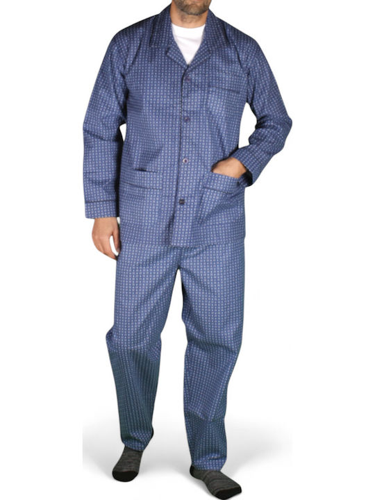 Collection Winterlicher Herrenpyjama aus Baumwolle Blau