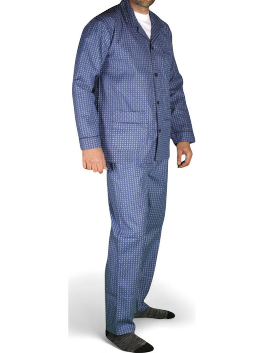 Collection Winterlicher Herrenpyjama aus Baumwolle Blau