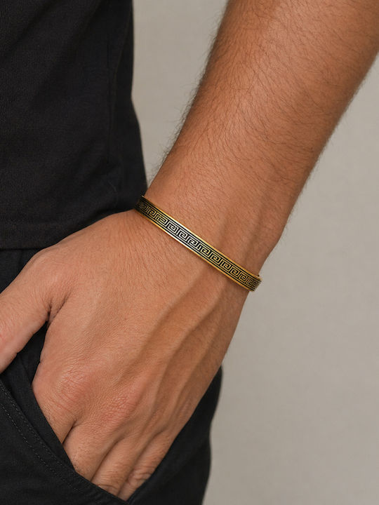 Gold-Plated Steel Cuff Bracelet with Meander Design