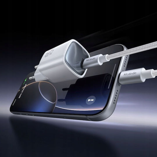 Mcdodo Зарядно Устройство с Вграден GaN Кабел с USB-C Порт 45W Quick Charge 3.0 Бял (Nano 45)