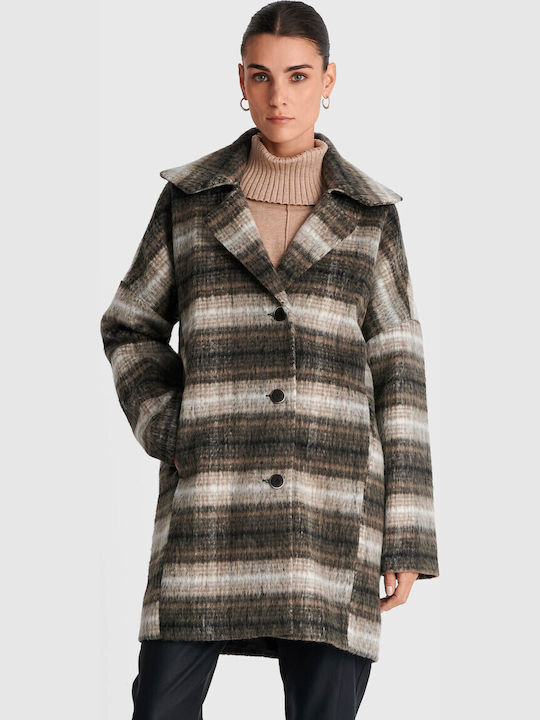 Damen-Halbmantel mit Karomuster Beige