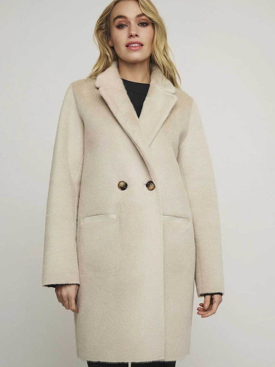 Ivon Leather Women's Coat Ecru with Fur Details