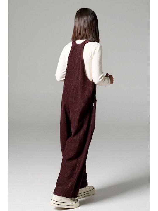 Kids' Burgundy Denim Dungarees