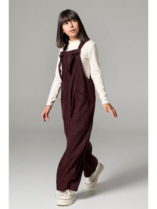 Kids' Burgundy Denim Dungarees